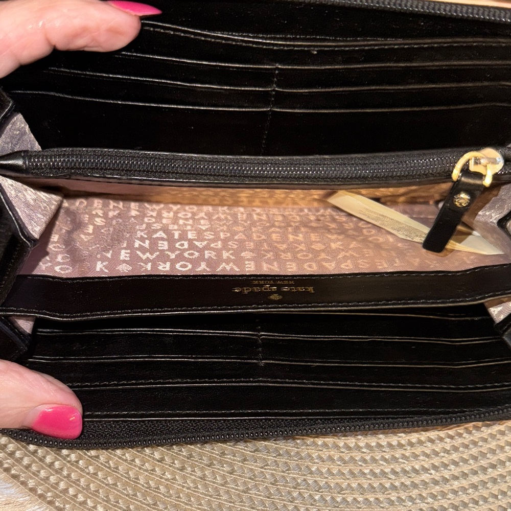 Kate Spade Patent Bokeh Dot Zip Wallet in Pink, Black & White - Picture 5 of 8